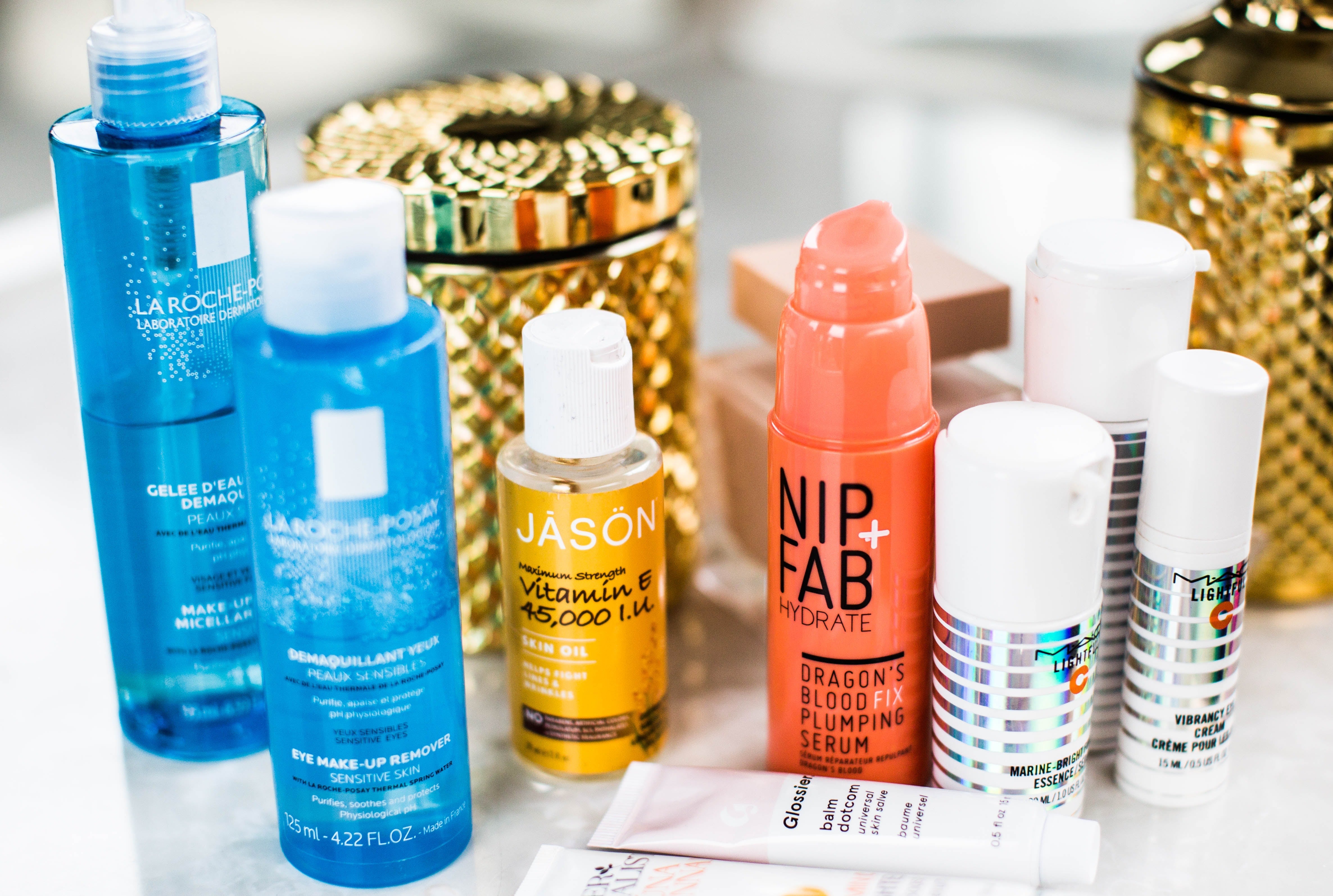 traveling with liquids products on bathroom counter