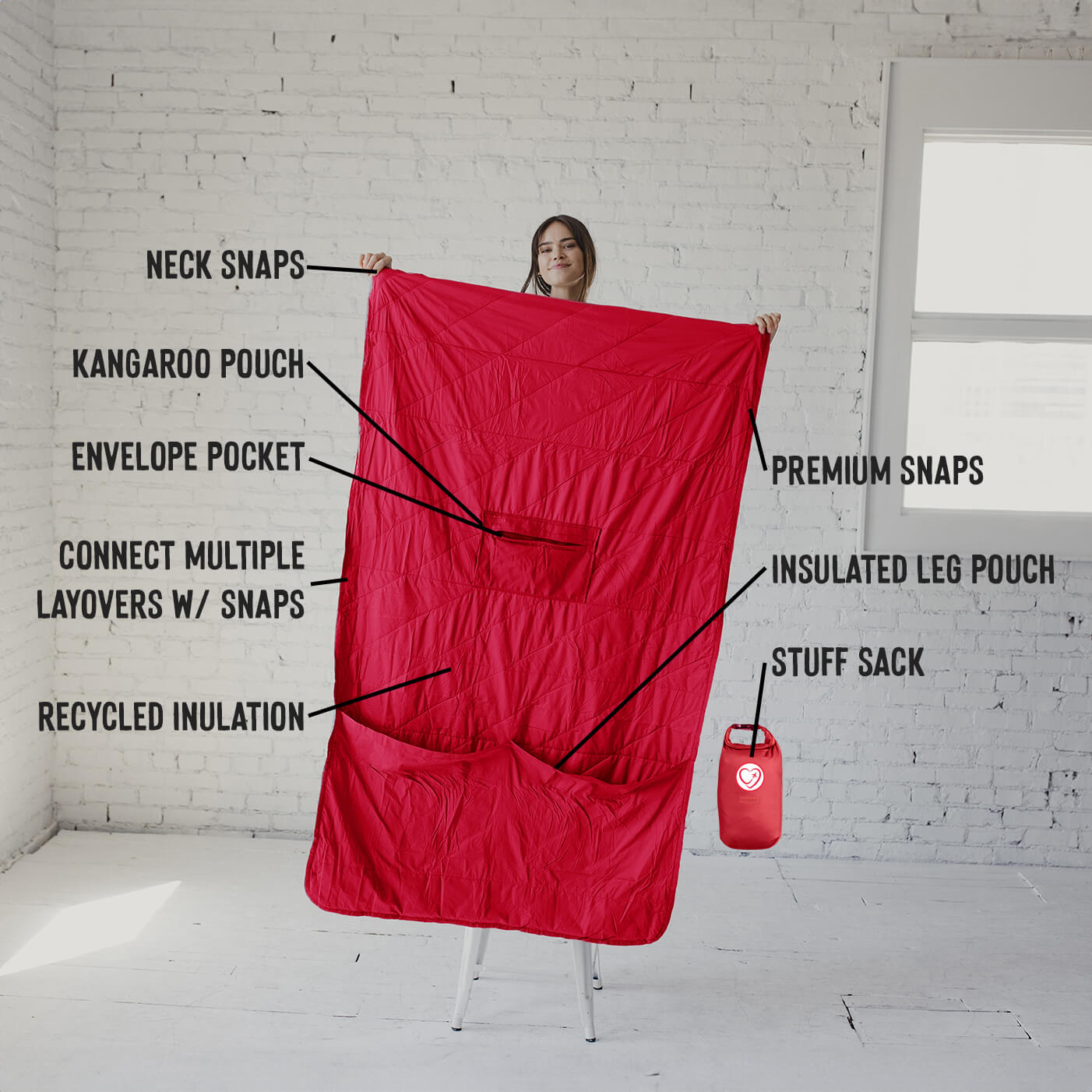GRAVEL x Girls Love Travel Layover™ Travel Blanket - Packable & Puffy | Red