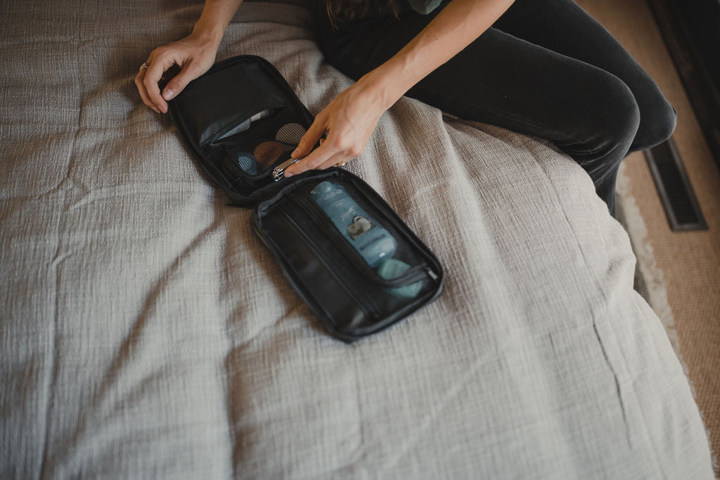 black travel toiletry bag