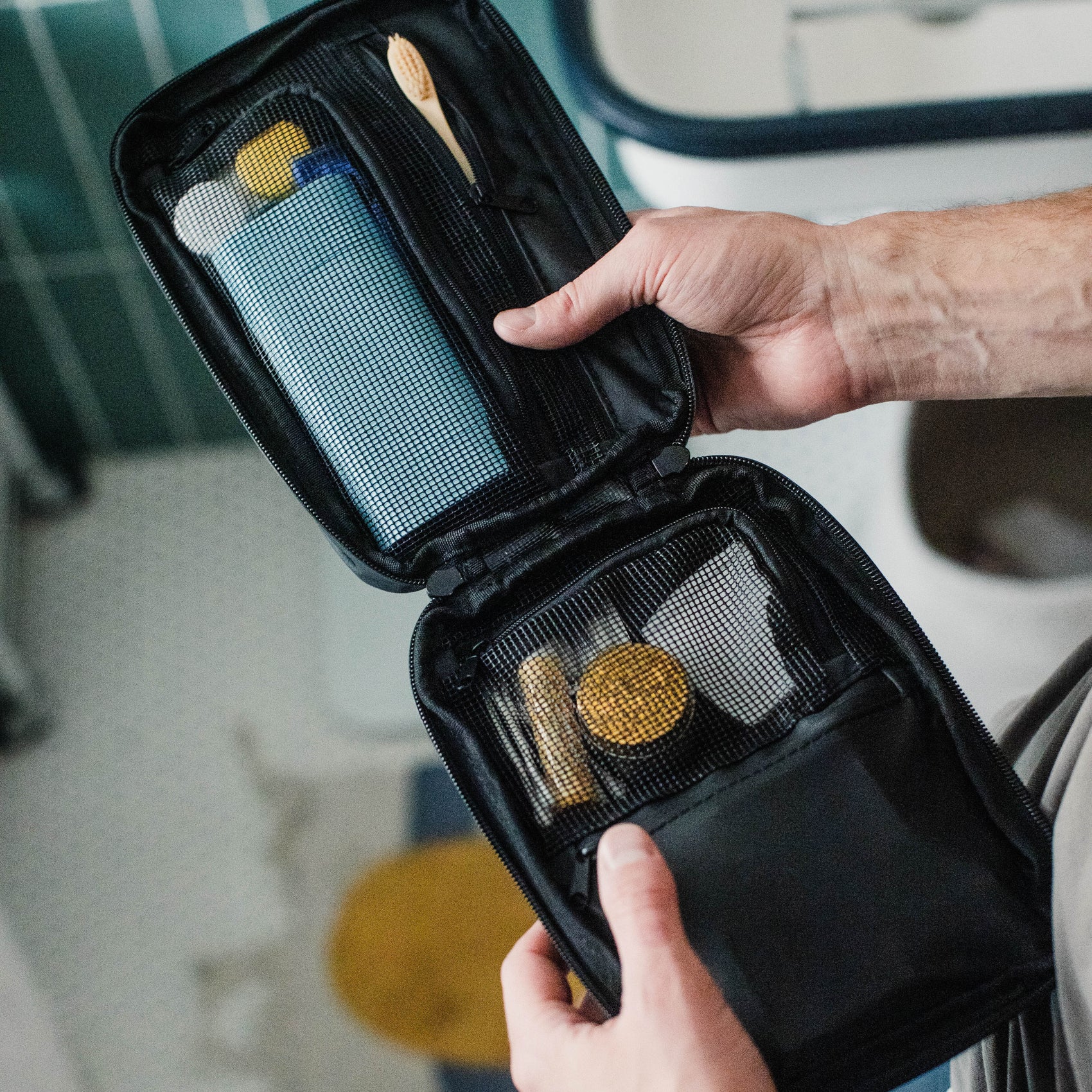 Black Explorer SLIM™ Toiletry Bag Traveling Lighter